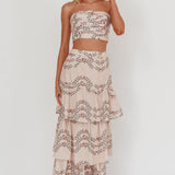 Ezmeralda Tiered Ruffle Maxi Skirt Floral Beige