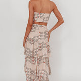 Ezmeralda Tiered Ruffle Maxi Skirt Floral Beige