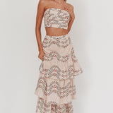 Ezmeralda Tiered Ruffle Maxi Skirt Floral Beige