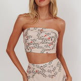 Ezmeralda Strapless Peat Crop Top Floral Beige