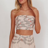 Ezmeralda Strapless Peat Crop Top Floral Beige