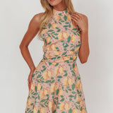 Miko Frill Trim Halter Mini Dress Lemon