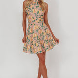 Miko Frill Trim Halter Mini Dress Lemon
