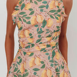 Miko Frill Trim Halter Mini Dress Lemon