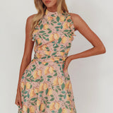 Miko Frill Trim Halter Mini Dress Lemon