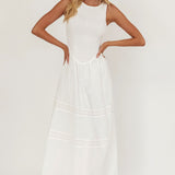 Smith Shirred Bodice Midi Dress White