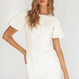 Leronne Hook & Eye Puff Sleeve Mini Dress White