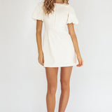 Leronne Hook & Eye Puff Sleeve Mini Dress White