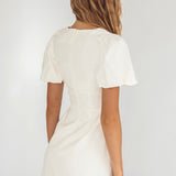 Leronne Hook & Eye Puff Sleeve Mini Dress White