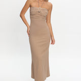 Letisha Textured Halter Maxi Dress Clay