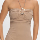Letisha Textured Halter Maxi Dress Clay