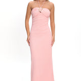 Letisha Textured Halter Maxi Dress Pink