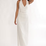 Beaucoup Lace Overlay Halterneck Maxi Dress Cream