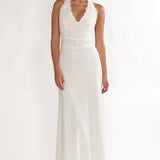 Beaucoup Lace Overlay Halterneck Maxi Dress Cream