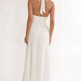 Beaucoup Lace Overlay Halterneck Maxi Dress Cream