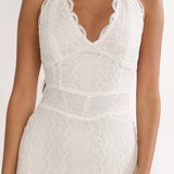Beaucoup Lace Overlay Halterneck Maxi Dress Cream