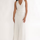 Beaucoup Lace Overlay Halterneck Maxi Dress Cream