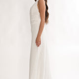 Beaucoup Lace Overlay Halterneck Maxi Dress Cream