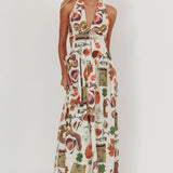 Clarette Basque Waist Open Back Maxi Dress Exotic Beige