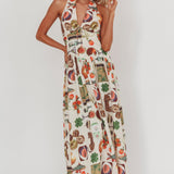 Clarette Basque Waist Open Back Maxi Dress Exotic Beige