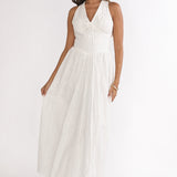 Sundrenched Halter Maxi Dress Eyelet White