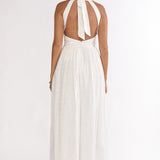 Sundrenched Halter Maxi Dress Eyelet White