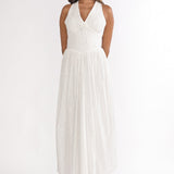 Sundrenched Halter Maxi Dress Eyelet White