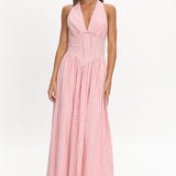 Sundrenched Halter Maxi Dress Checker Pink