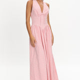 Sundrenched Halter Maxi Dress Checker Pink