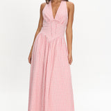 Sundrenched Halter Maxi Dress Checker Pink