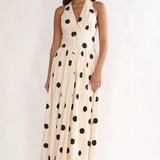 Sundrenched Halter Maxi Dress Polka Dot Beige