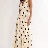 Sundrenched Halter Maxi Dress Polka Dot Beige