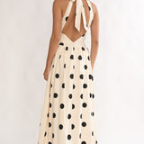 Sundrenched Halter Maxi Dress Polka Dot Beige