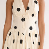 Sundrenched Halter Maxi Dress Polka Dot Beige