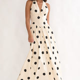 Sundrenched Halter Maxi Dress Polka Dot Beige