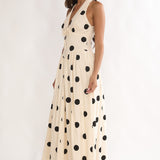Sundrenched Halter Maxi Dress Polka Dot Beige