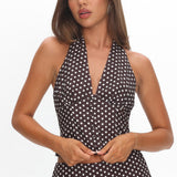 Sundrenched Button Halter Top Polka Dot Chocolate