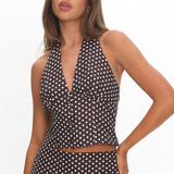 Sundrenched Button Halter Top Polka Dot Chocolate