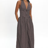 Clarette Basque Waist Open Back Maxi Dress Spotted Chocolate