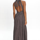 Clarette Basque Waist Open Back Maxi Dress Spotted Chocolate