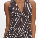 Clarette Basque Waist Open Back Maxi Dress Spotted Chocolate