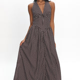 Clarette Basque Waist Open Back Maxi Dress Spotted Chocolate
