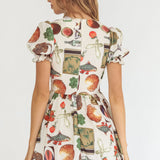 Nia Shirred Puff Sleeve Mini Dress Exotic Print Beige