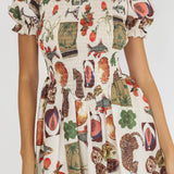 Nia Shirred Puff Sleeve Mini Dress Exotic Print Beige