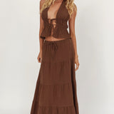 Under The Moons Tie Waist Maxi Skirt Cocoa