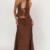 Under The Moons Tie Waist Maxi Skirt Cocoa