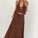 Under The Moons Tie Waist Maxi Skirt Cocoa
