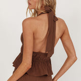 Under The Moons Tied Front Halter Top Cocoa