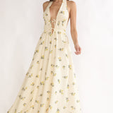 Under The Moons Tied Front Maxi Dress Floral Yellow