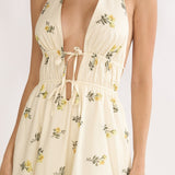 Under The Moons Tied Front Maxi Dress Floral Yellow